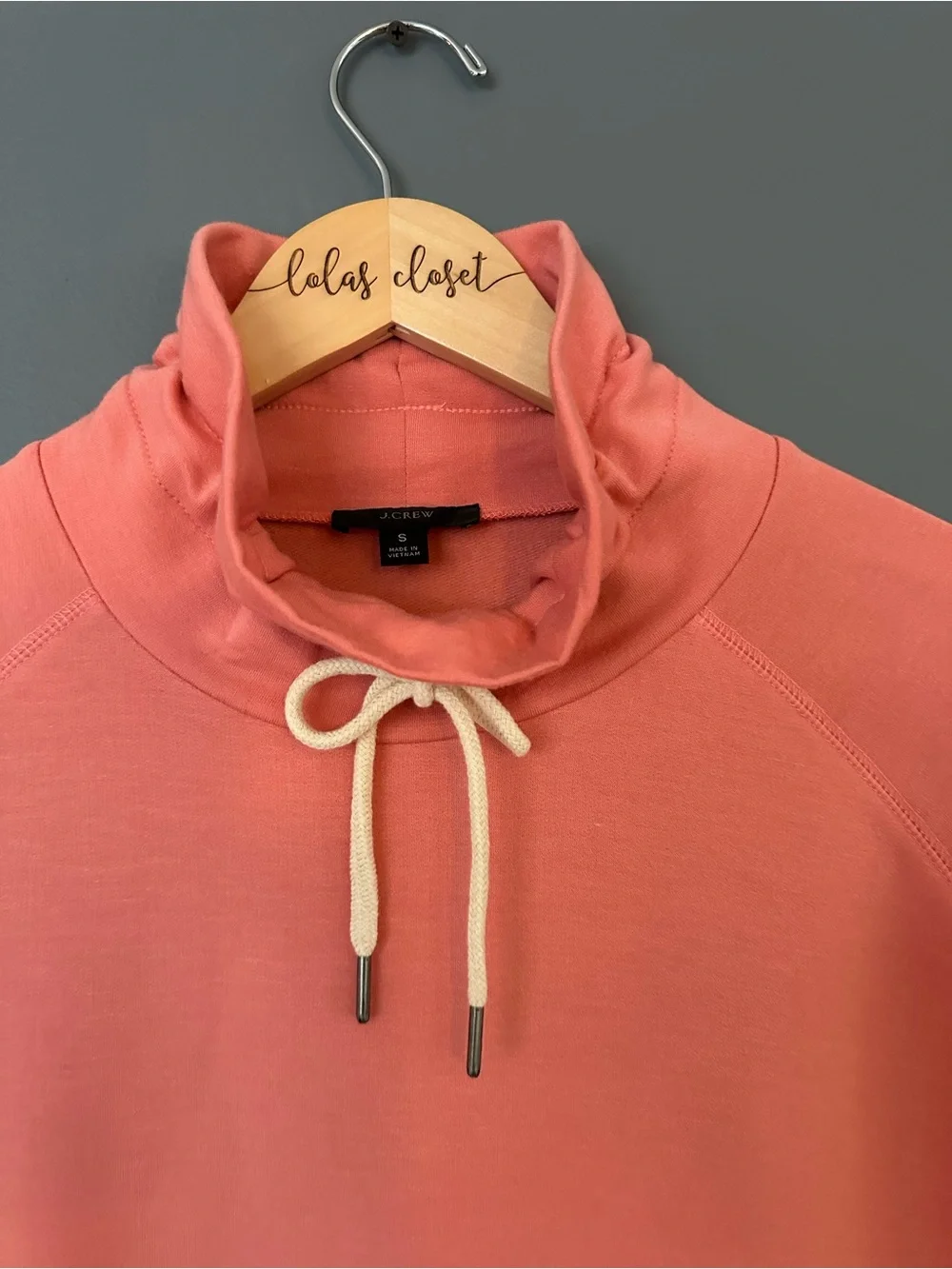 J. Crew Coral Cowl-Neck Pullover Sweater With Drawstring Neck Small NWOT